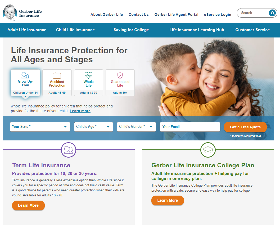 Gerber Life Grow-Up Plan Review: Gerber Life Insurance Site Screenshot